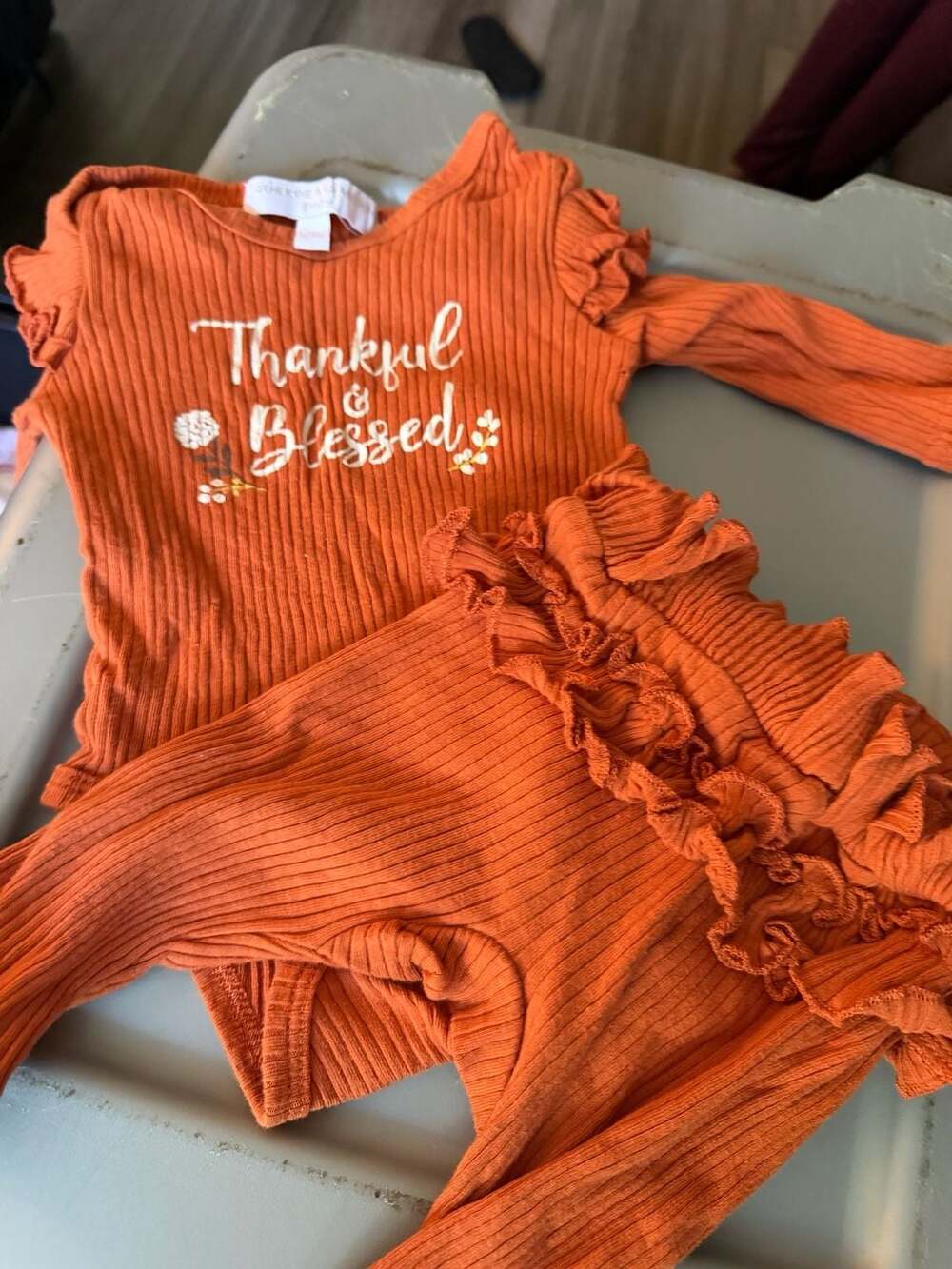 Catherine Malandrino Baby Thankful & Blessed Ribbed Romper and Pants Set
